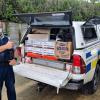 Police vehicle packed with food boxes in Maungaturoro