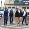 Inspector Maria Nordstrom, Sergeant Kiley Dalbeth and Kaipara Mayor Craig Jepson during a walkabout through Dargaville
