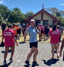 Constable Melissa McMillan gets into the spirit of the camp during a visit to Te Aute College