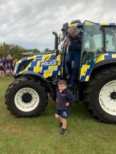 Tractor Reid Cathcart arrives to school in style