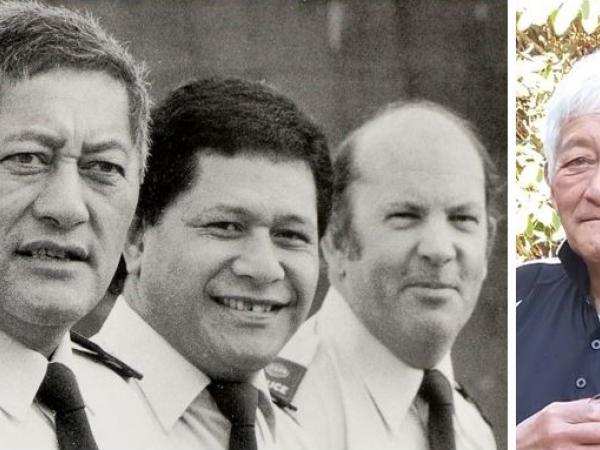 Ap Joyce, left, with fellow community constables Tane Tanielu and George Ulyate, and right during events to mark the 50th anniversary of the first Cyprus deployment.