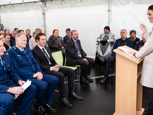 Prime Minister Jacinda Ardern addresses the gathering.