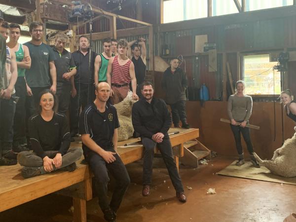 Dion (black jacket, front row) and the Elite Shearer course gang.