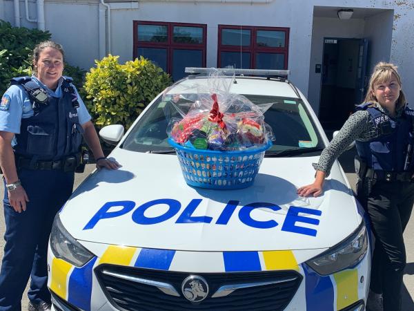 Constables Nicki Davies and Tamsyn Morunga off to deliver Blue Santa hampers in Wairoa