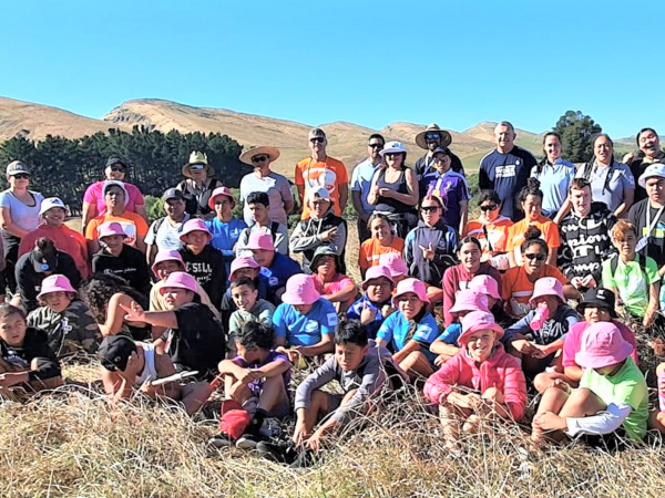Te Taitimu Camp group with Te Pa Horehore in the background