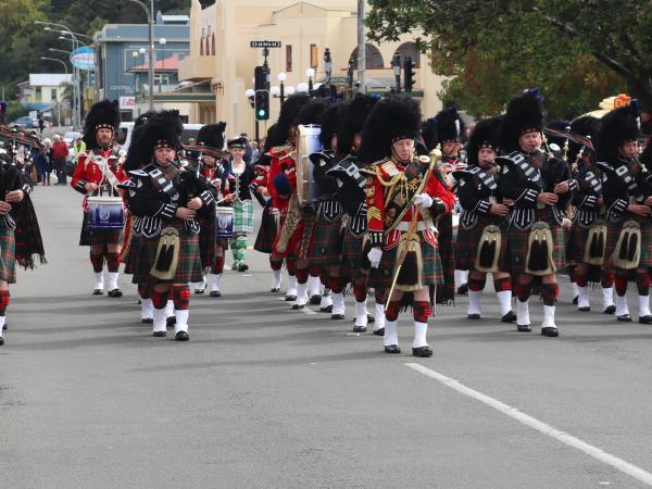 Auckland Police Pipeband taking part in Friday's street march in Napier