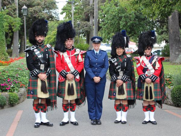 Police staff in Auckland Police Pipe Band. 