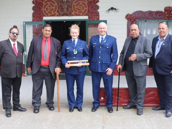 Hemi Wickliffe, Tiwana Aranui, Supt Jeanette Park, Insp Lincoln Sycamore, Tamti Cairns and Morehu Te Tomo