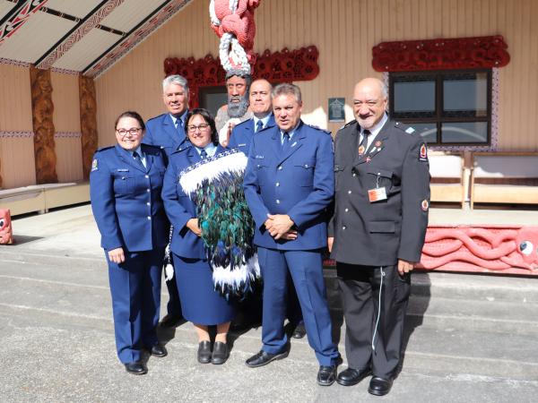 Tracey and Nelson Archdeacon Harvey Ruru, Snr Sgt Erin Hurley, Insps Dexter Traill, Owen Maurirere & Rob Rutene