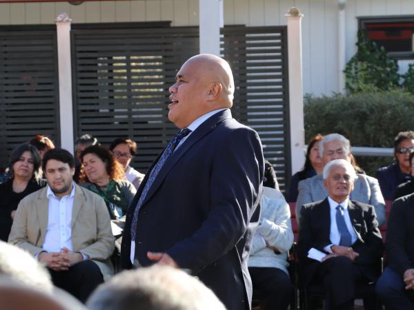 One of the speakers' whaikorero during the pōwhiri