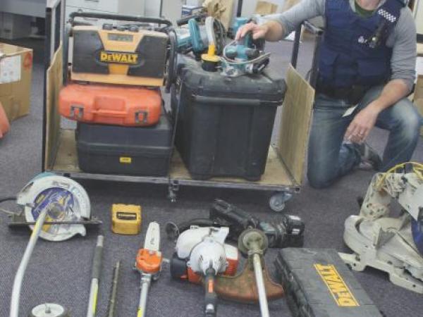 Sgt Nick Rolley with some of the recovered tools seeking a home