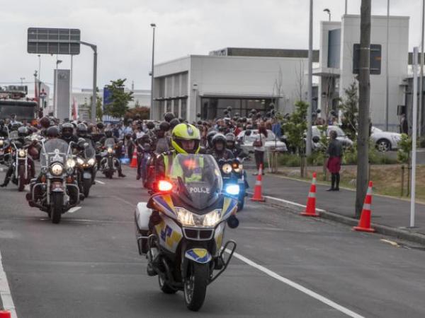 Marchers set off from Christchurch Police Station, led by White Ribbon motorcycle riders.