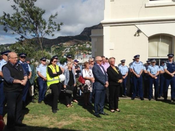 Members of the public and police staff at the ceremony to mark the decommissioning of the old Lyttelton station.