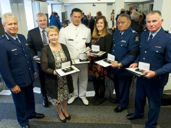 The recipients of the Meritorious Service Medal with Commissioner Peter Marshall