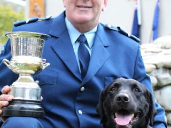 Narcotic detector dog champions, Senior Constable Bruce Lamb and Mylo.