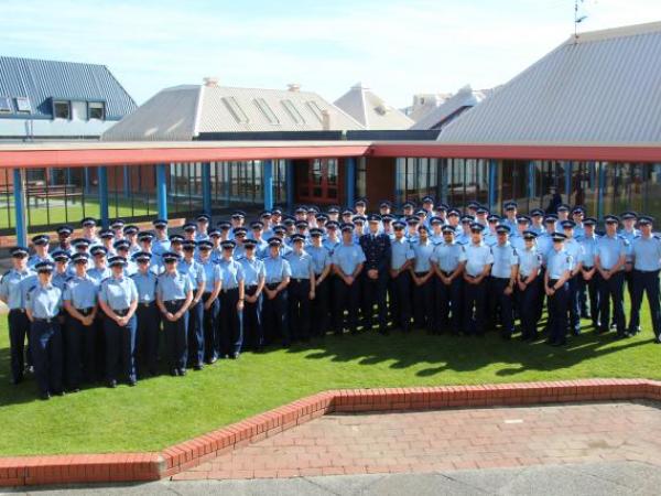 Members of the graduating Joris de Bres 286 Recruit Wing with Commissioner of Police, Mr Mike Bush