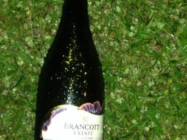 An empty bottle of wine found at the scene