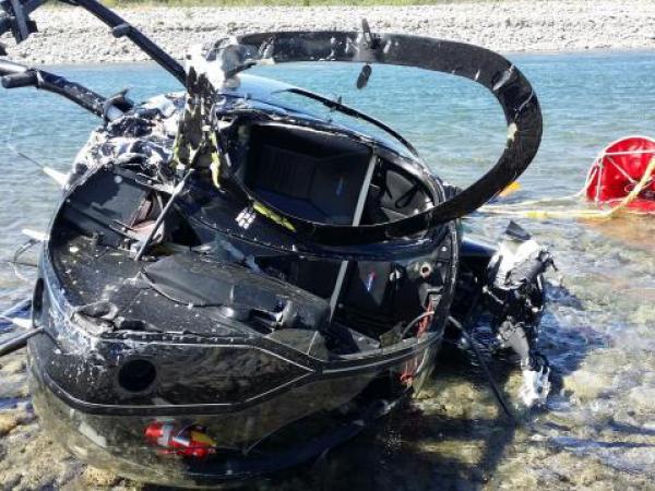 The helicopter that crashed into the Wairau River in Marlborough today.