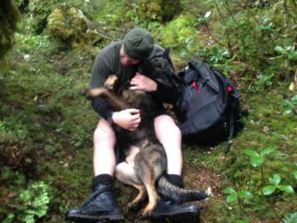 Thames and Constable Mike Wakefield reunited in a clearing on High Ridge