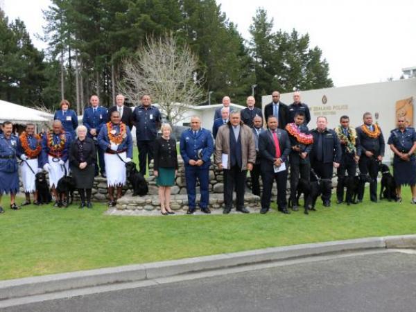 Fiji Police and Customs dogs and handlers with official party 