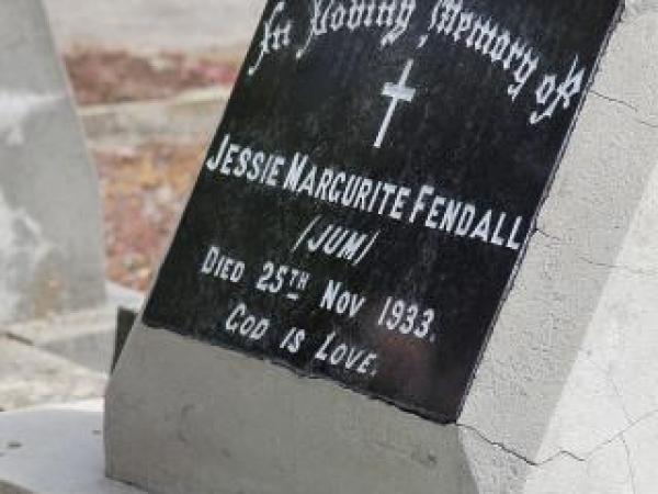 The final resting place of Jessie Marguerite Fendall at the Oamaru Old Cemetery block.