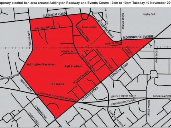 Map showing liquor ban area in Addington