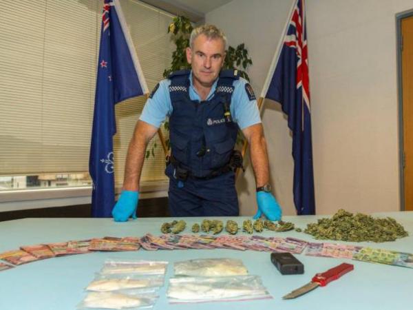 Senior Constable Brent Mitchell with seizures made in Otago