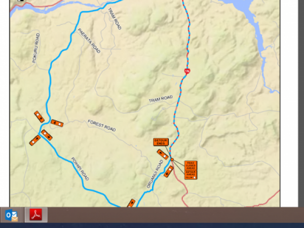 Map of alternative routes for crash north of Taupo