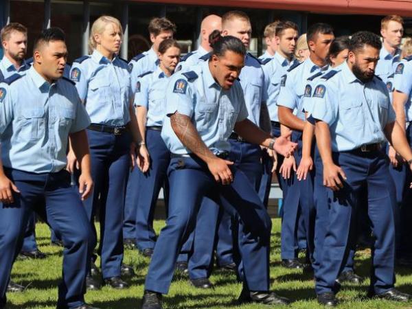 Members of Wing 320 perform the haka at their attestation on Tuesday