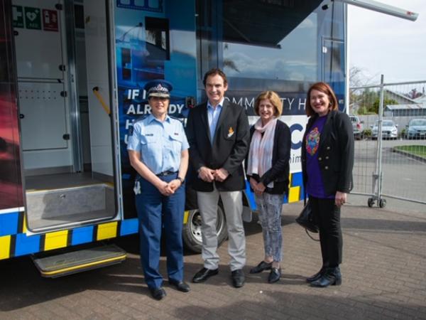 L to R: Supt Tania Kura, Police Minister Hon Stuart Nash, Acting Napier Mayor Faye White and Hastings Mayor Sandra Hazlehurst