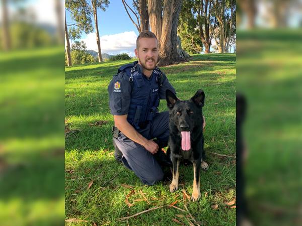 Josh Van Der Kwaak and patrol dog Caesar