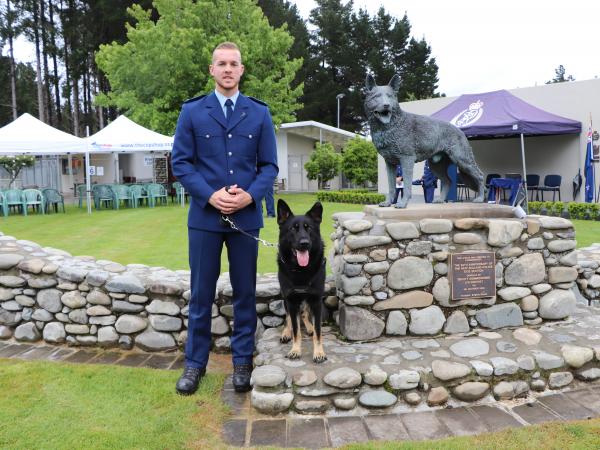 Josh Van Der Kwaak and patrol dog Caesar at graduation in December last year