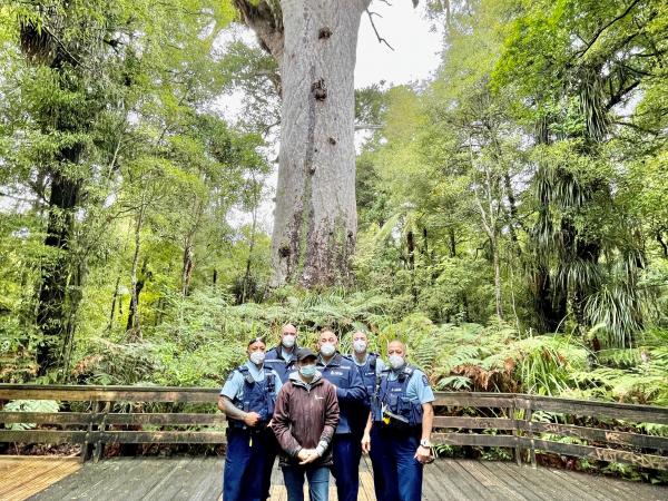 Some of the team at Tane Mahuta Forest Track, Waipoua Forest