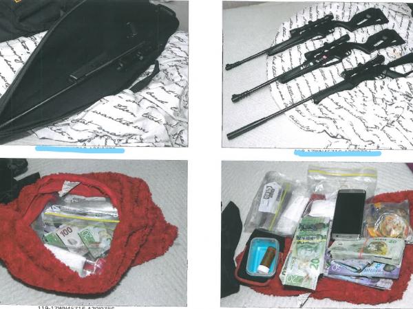 Seized items including firearms and cash