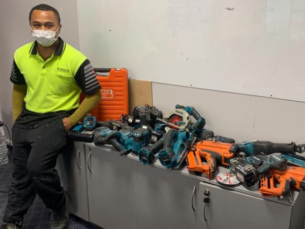 Local builder, Cody, with his recovered tools