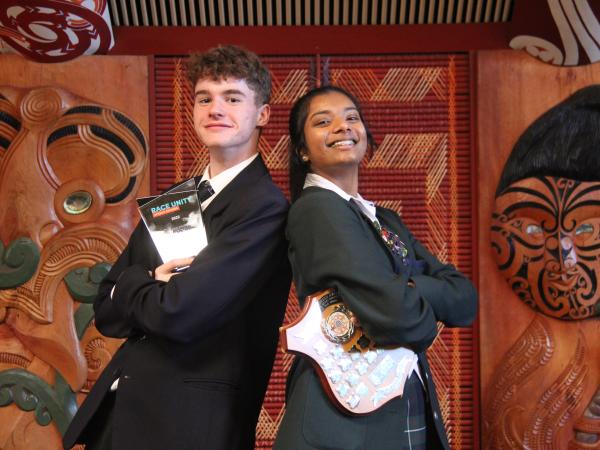 Joe Howells from Kerikeri High School and Sheryl Chand from Solway College in Masterton