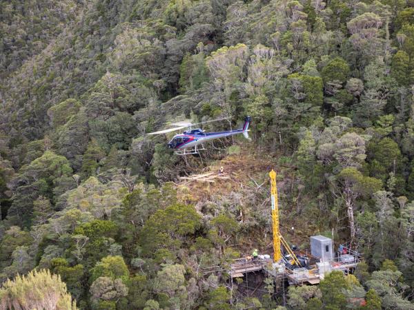The drill rig and helicopter pad for boreholes four and five