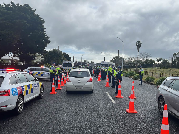 The Police checkpoint in Papakura following a funeral this afternoon.