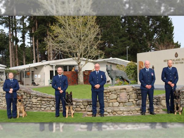Three of the four dog teams graduating today at Trentham Police Dog Training Centre