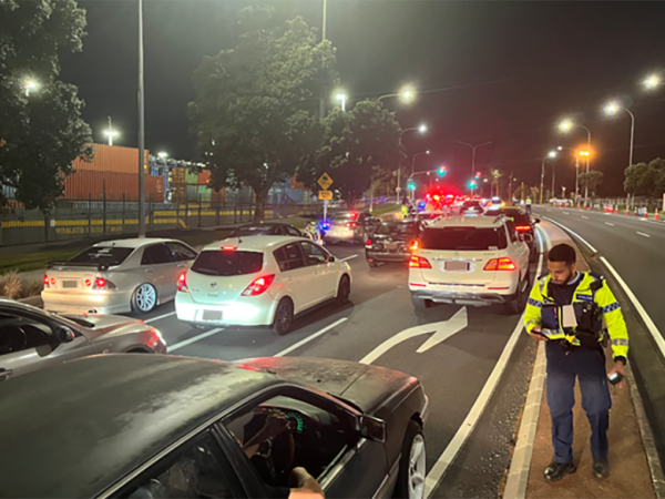A Police checkpoint set up on Quay Street during Operation Tread