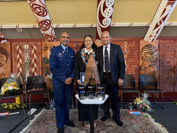 Superintendent Rakesh Naidoo, National Ethnic Partnerships Manager; Jessica Tupa’i; and DCE Iwi and Communities Pieri Munro