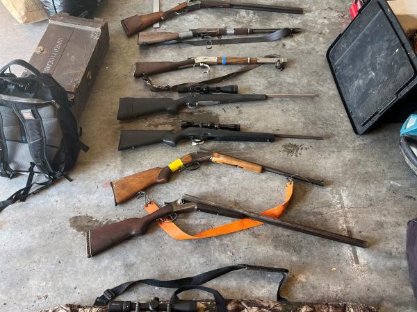 Some of the stolen property and firearms seized by Police. 