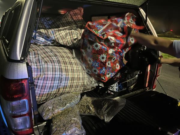 Police discovered more than three quarters of a million dollars in cannabis stacked in a ute.