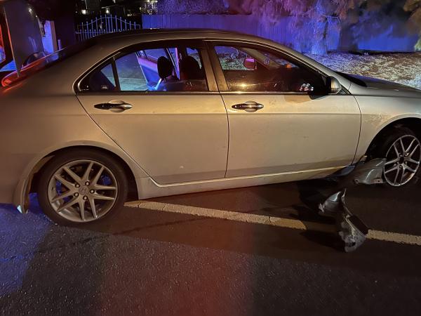 The stolen Honda car after being spiked by Police in Hamilton