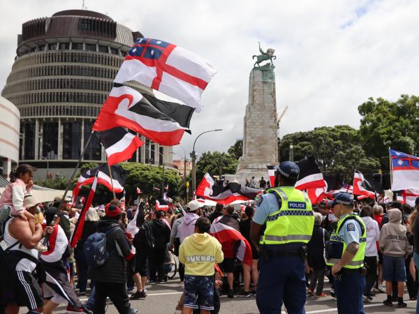 The hikoi arrives at Parliament