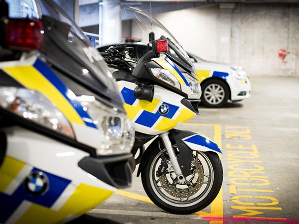 Police motorbike in garage