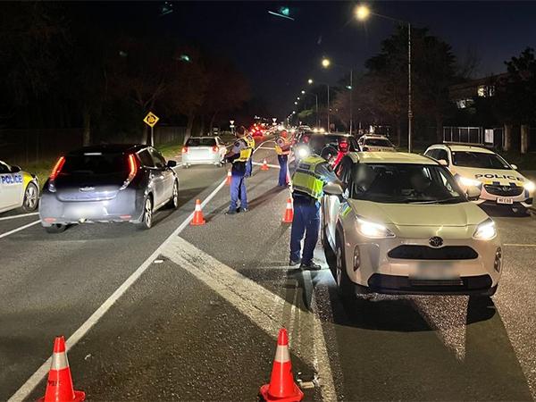 Police checkpoint in Prebbleton, Canterbury.