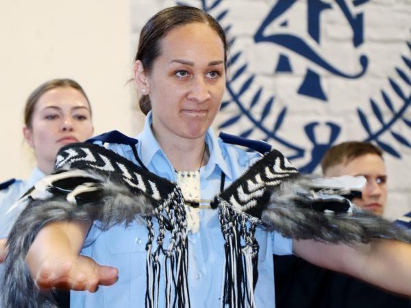 Constable Cheyenne Leach in the graduation day haka.