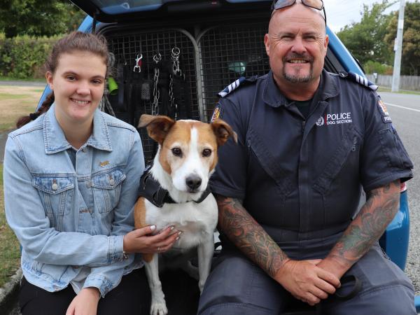 Merryn and now-Sergeant Matt Fage with detector dog Tas.