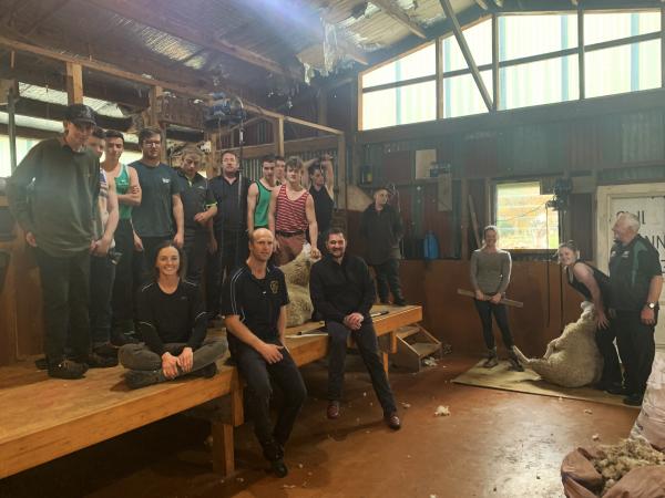 Dion (black jacket, front row) and the Elite Shearer course gang.